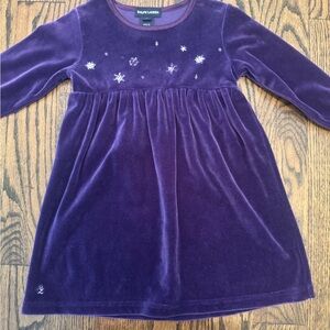 Ralph Lauren Velvet Purple Girls Holiday Dress with Floral Embroidery. 3T